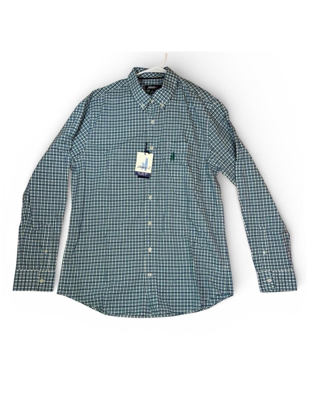 NEW Johnnie O Button up Blue White Window Pane Checker Plaid Beach Casual $125